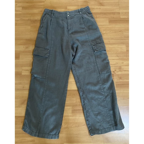 Lou & Grey Pants - Lou & Grey 100% Linen Womens Pants Green Comfort Wide Leg Resort Beach 12- M/L